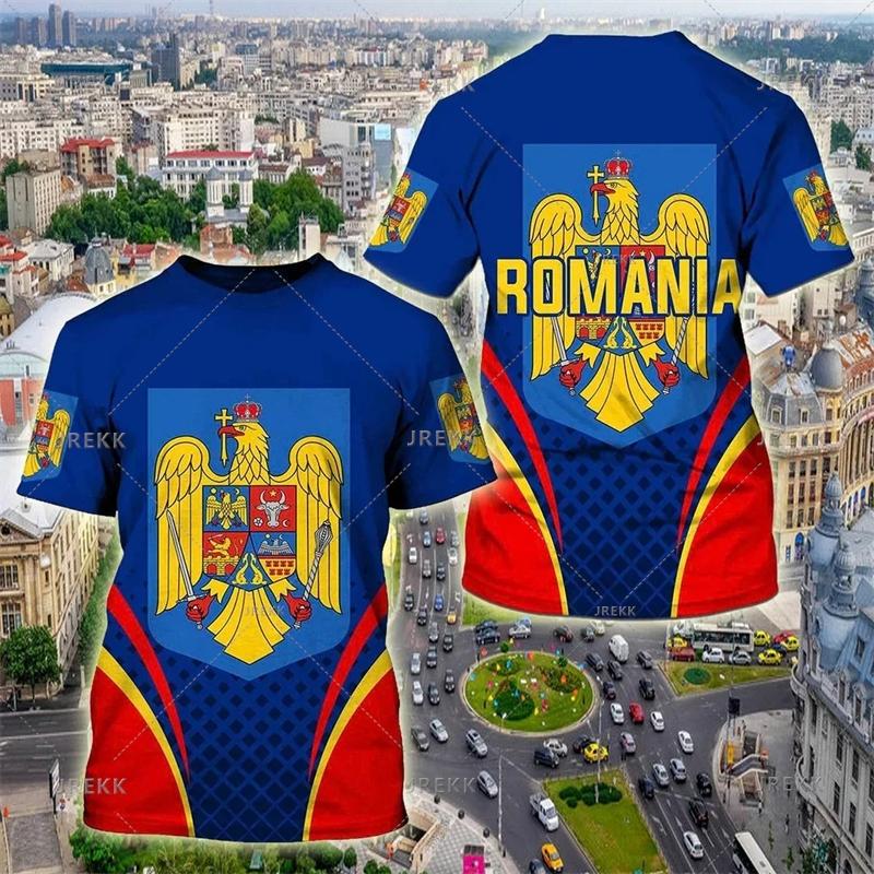 ETST 07 Roemeense nationale vlag 3D-print T-shirts voor heren Mode Roemeense print T-shirt met korte mouwen Streetwear Unisex tops Camisetas L