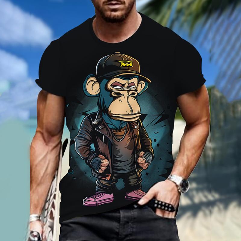 ETST WENDY 05 Heren T-shirts Cartoon Monkey 3D Print T-shirt Casual Korte Mouw Ronde Hals T-shirts Oversized Herenkleding Tops Outdoor Streetwear 6XL