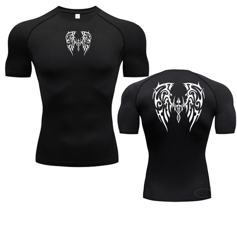 Xin nan zhuang Zomer Gym Snel drogende elastische onderkant T-shirt Heren Anime Print Compressie Fitness Bodybuilding Jogging Sport Top S-3XL M