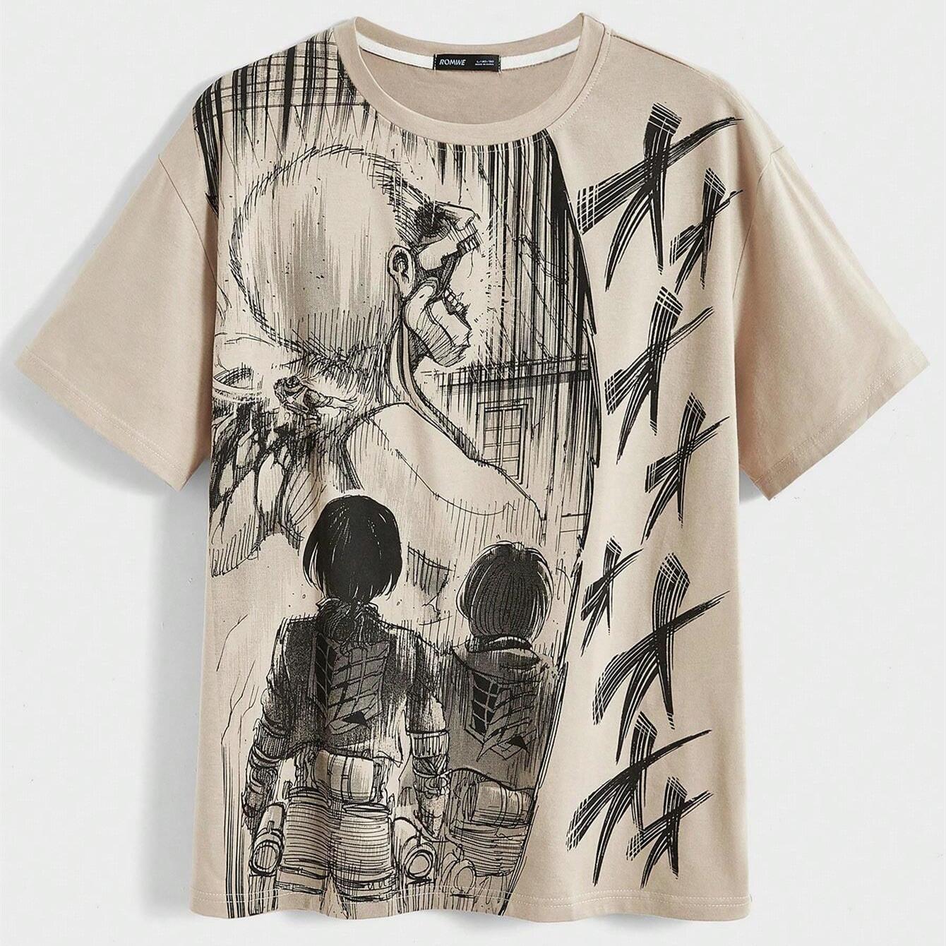 ETST 07 ROMWE X Attack on Titan Heren Schedel Print Tee M