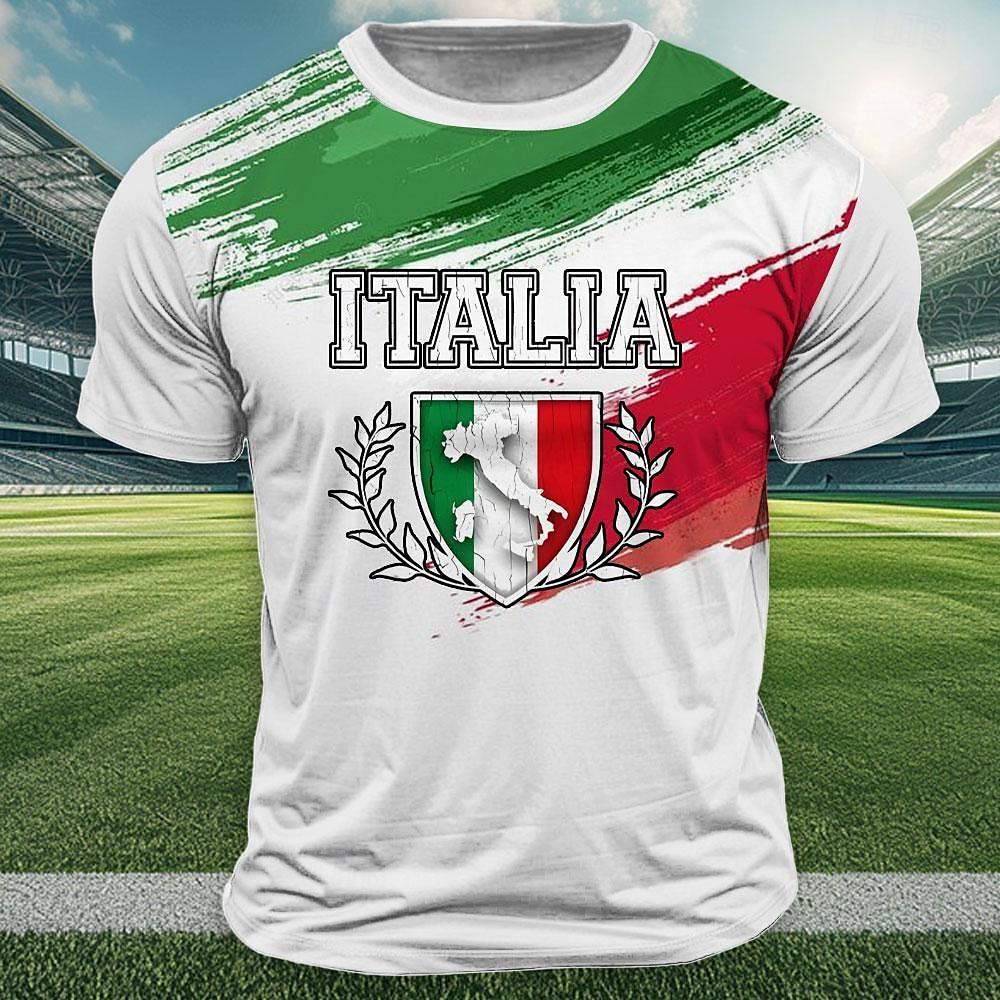 Xuhaijian02 T-shirt met nationale vlag van Italië voor heren, zomer, outdoor, jersey, sporttops, casual, ronde hals, losse korte mouwen, mode, trainingspakken S