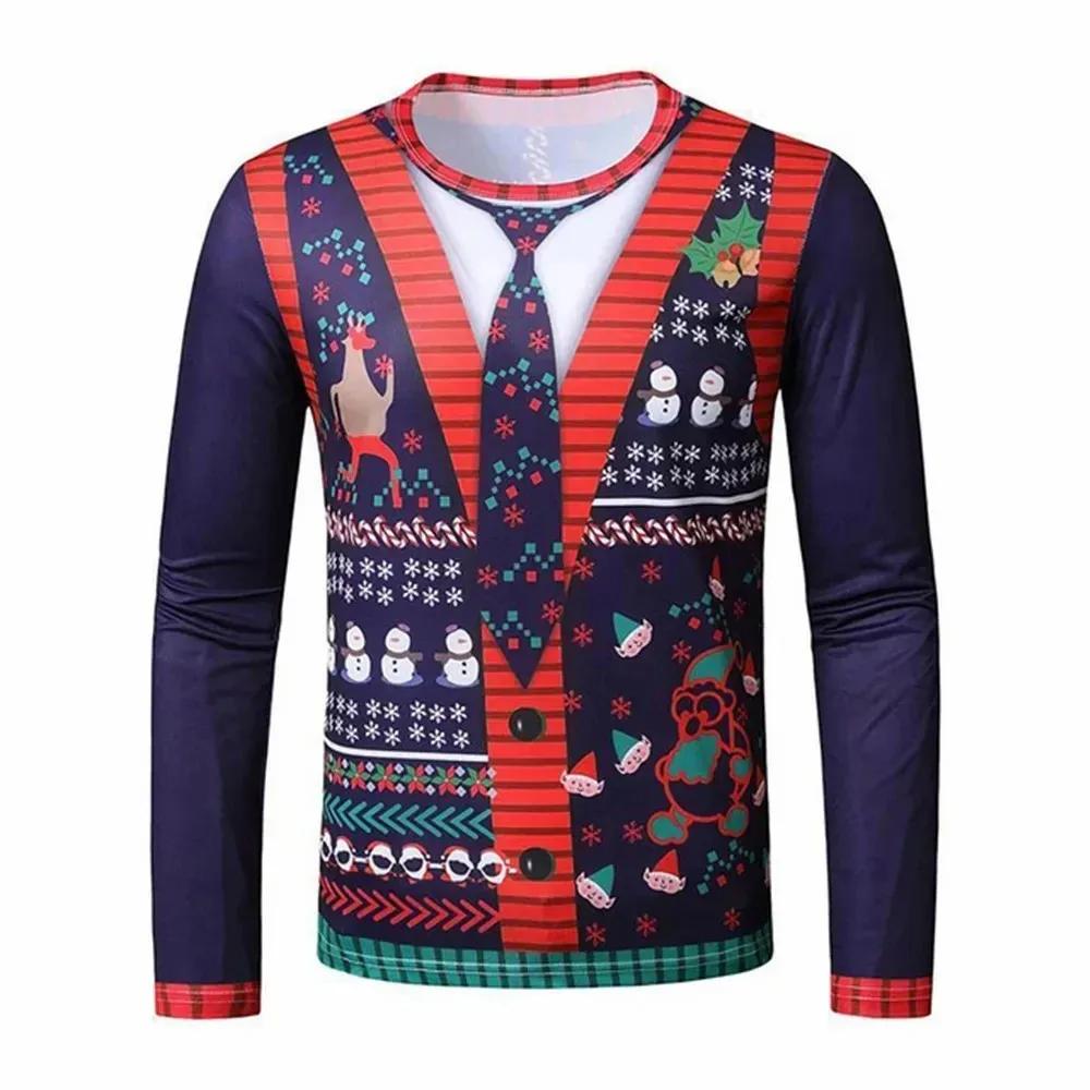 ETST 013 Kerstserie Gesimuleerd Pak T-shirt 3D Plezier Harajuku Bedrukt Heren Persoonlijkheid Lange Mouw Ronde Hals Hip Hop Mode Feest Top 6XL