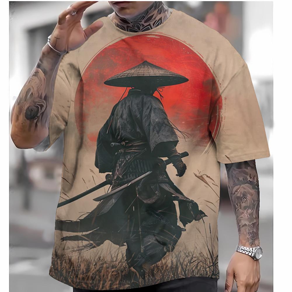 Etst 003 Heren Japans T-shirt Oni Samurai patroon T-shirt bedrukking 6XL