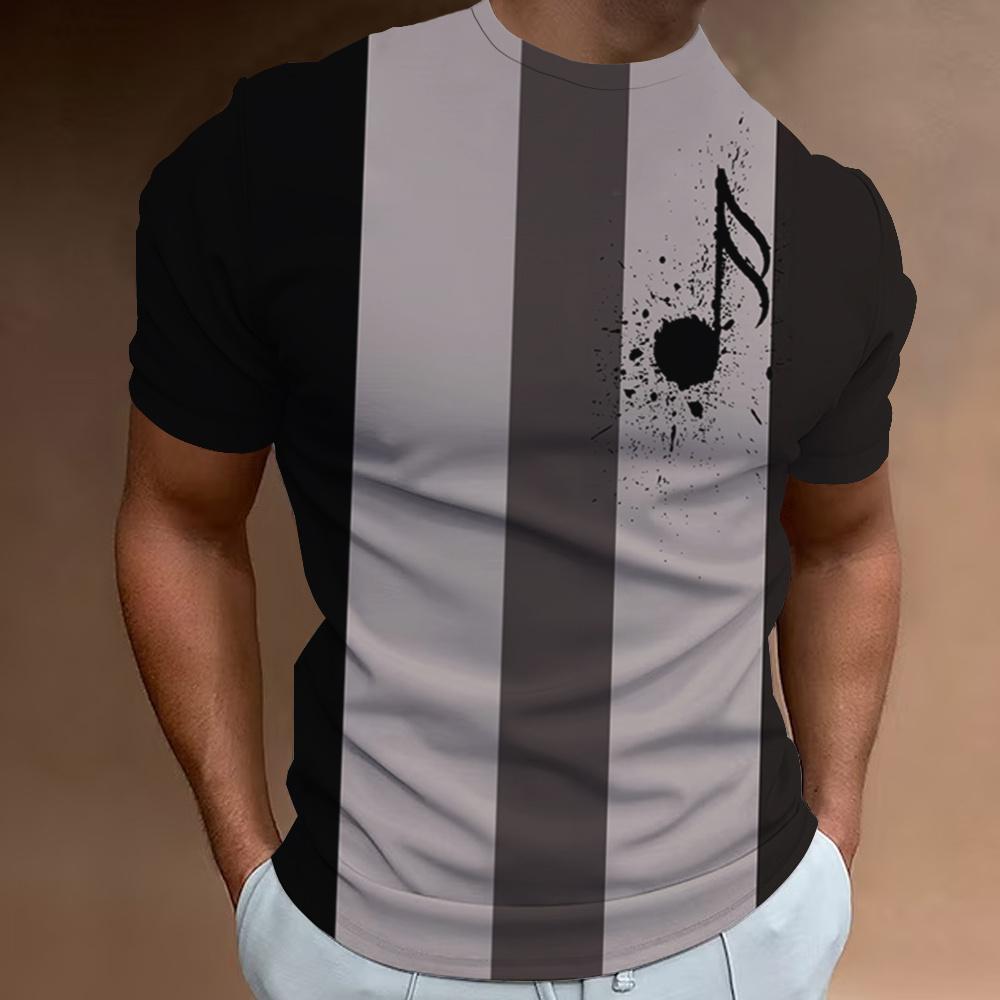 ETST 009 Retro Heren T-shirt 3d Muzieknoten Bedrukt Herenkleding Dagelijks Casual Korte Mouw Straat Designer T-shirts Top Los Oversized Shirt 2XL