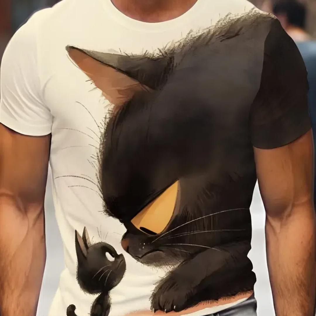 ETST 011 Zomer Heren T-shirt Dier Schattige Kat Print Ronde Hals Korte Mouw Tee Street Trend Tops Oversized Herenkleding T-shirt Voor Heren L