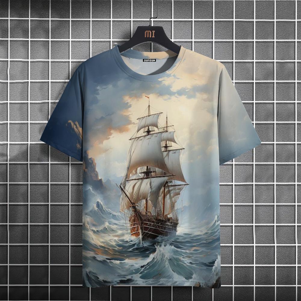 Bobby 2 Summer Conquer Ocean Heren Korte Mouw T-shirts Grote Maat Zeil Grafische T-shirts Voor Heren Mode Casual Jongens Heren Kleding Top 4XL