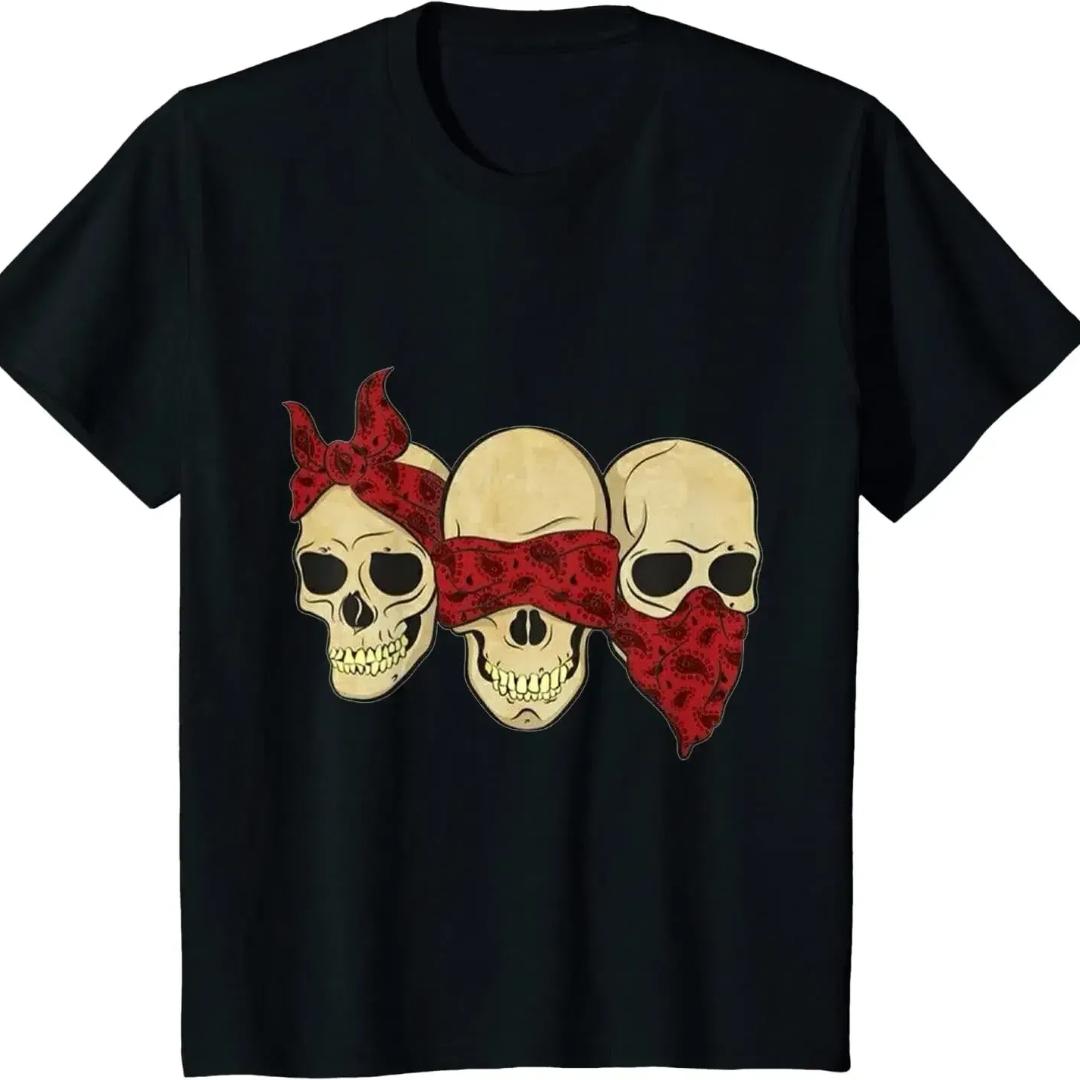 ETST 011 Gothic Hear See Speak No Evil Skull Heads T-shirt Herenkleding Grafische T-shirts Oversized T-shirt Shirts 5XL