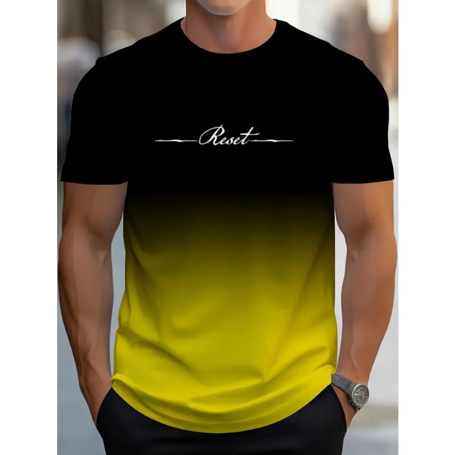 ForYourBeauty Gradient Crew Neck Korte Mouw Alfabet Print T-shirt Casual Weekendkleding voor Mannen en Tieners Vakantie Resorts Lente/Zomer/Herfst 6XL geel