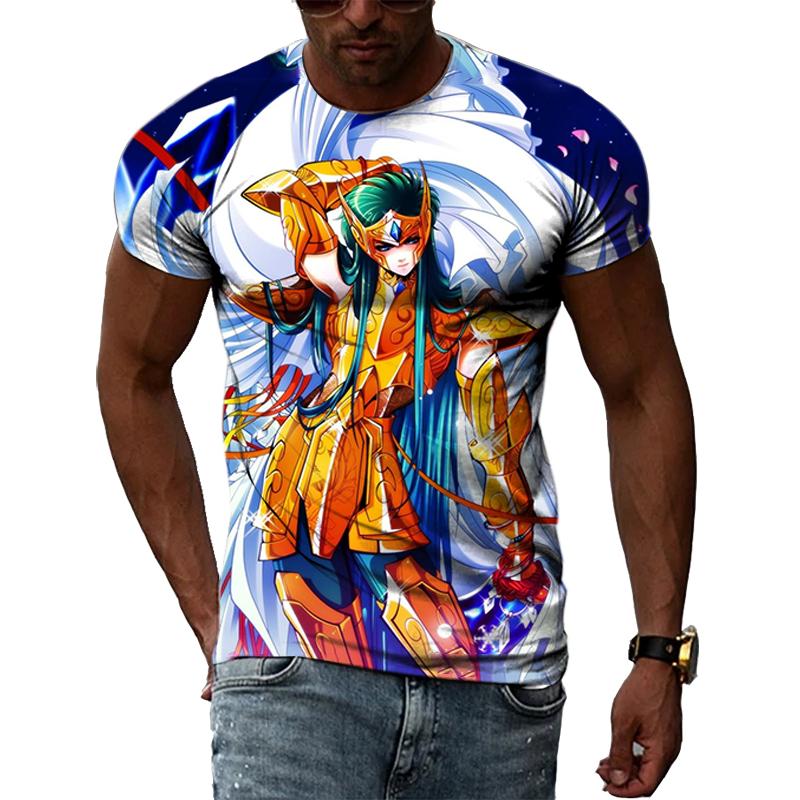 ETST 05 Goud Saint Seiya Anime Thema Coole 3D-printfoto's Esthetische persoonlijkheid Mannen en vrouwen Ronde hals T-shirt met korte mouwen Top 2XL