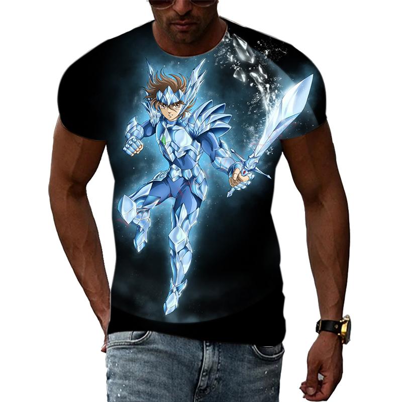 ETST 05 Goud Saint Seiya Anime Thema Coole 3D-printfoto's Esthetische persoonlijkheid Mannen en vrouwen Ronde hals T-shirt met korte mouwen Top XL
