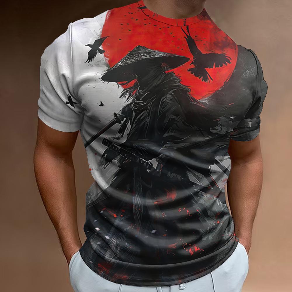 Etst 003 Nieuwe 3D Japanse Samurai Print Heren T-shirt Retro Casual Herenkleding Losse Oversized Tee Zomer Korte Mouwen Voor Heren Tops 3XL