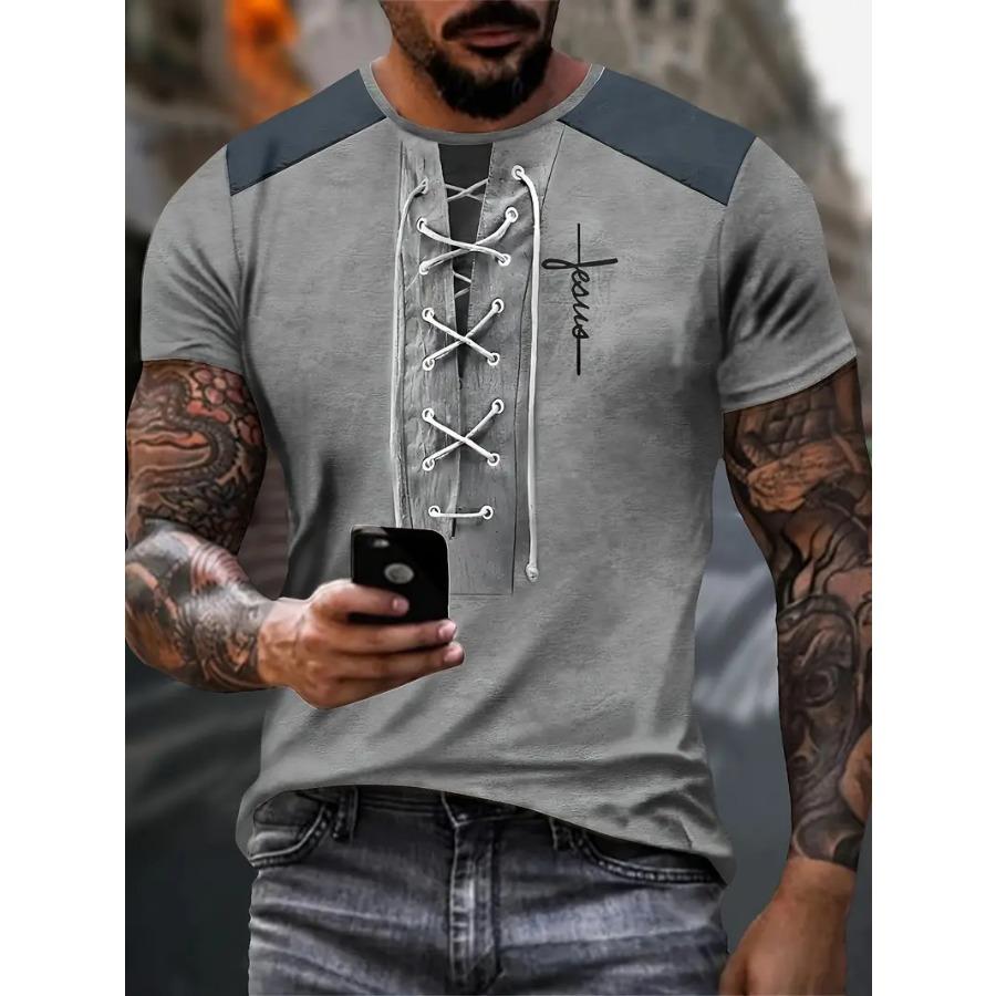 HerSight Zomer Casual Korte Mouw Sport Shirt voor Heren - Ronde Hals, Lichte Stretch, Polyester, Print Patroon, Machine Wasbare T-shirts 6XL grijs
