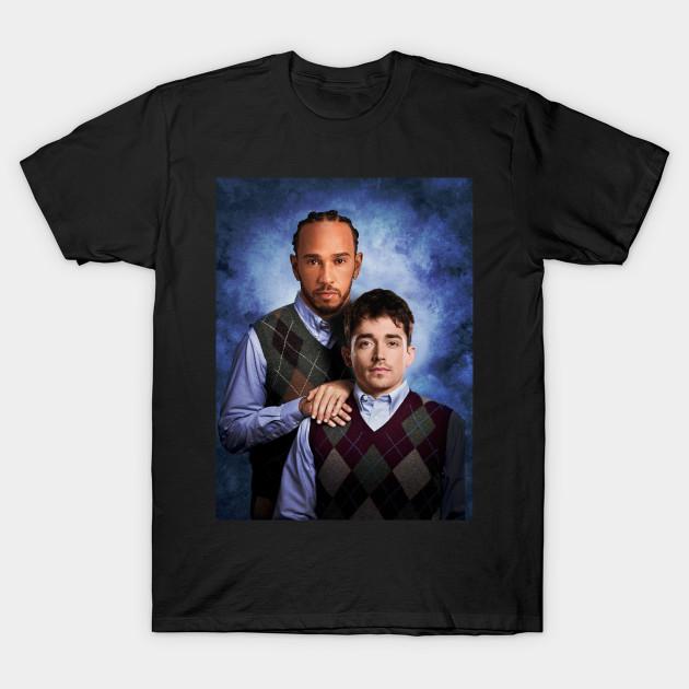 SPORTS TRIP Heren Zwart Print T-shirt Super Groot T-shirt Vintage Charles Leclerc Lewis Hamilton Retro No-Cut Transfer Papier Print Katoenen T-shirt L zwart
