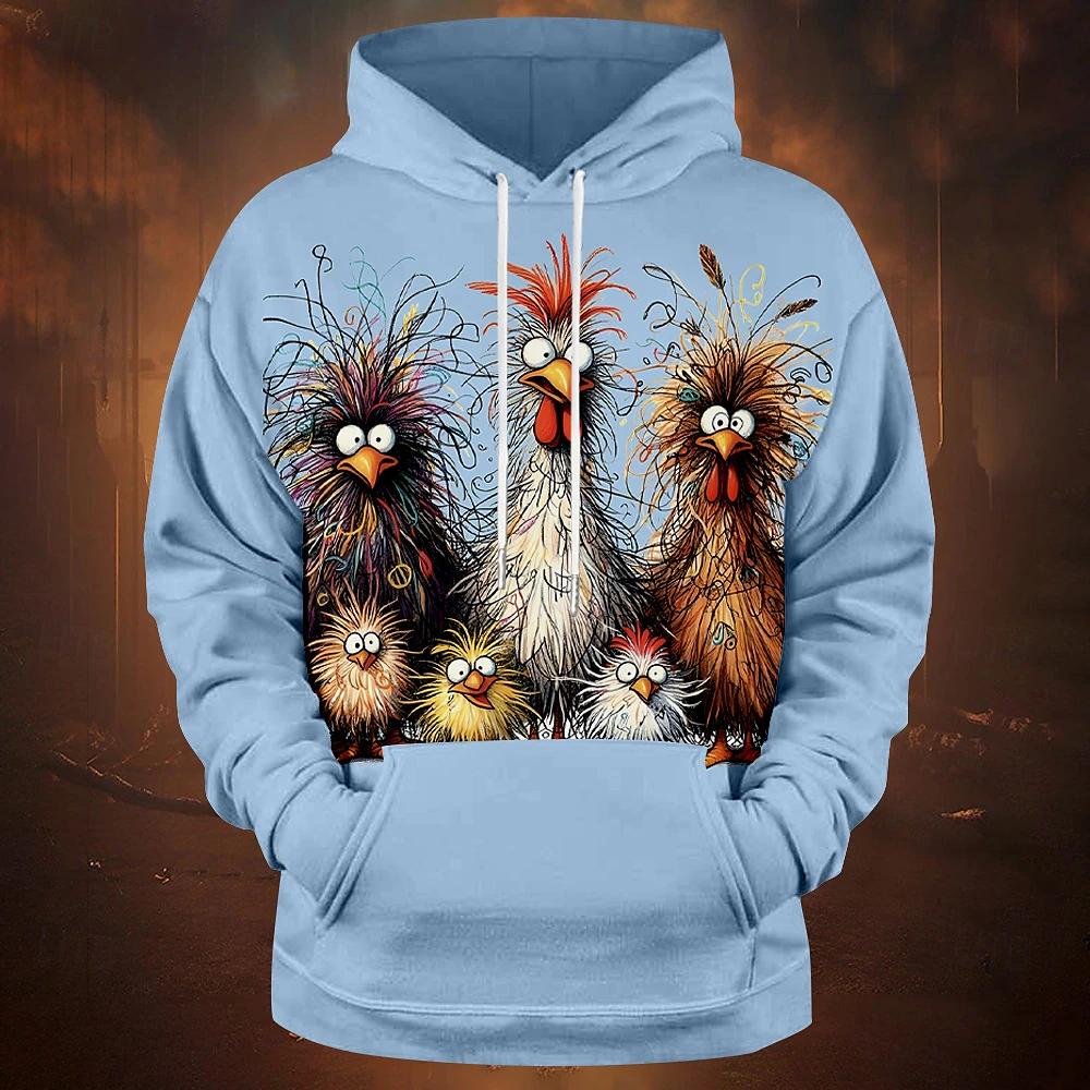 ETST WENDY 05 Grappige herenhoodie met dierenprint, kippenprint, zomers casual, korte mouwen, T-shirt met capuchon, street fashion, oversized kleding voor heren 6XL