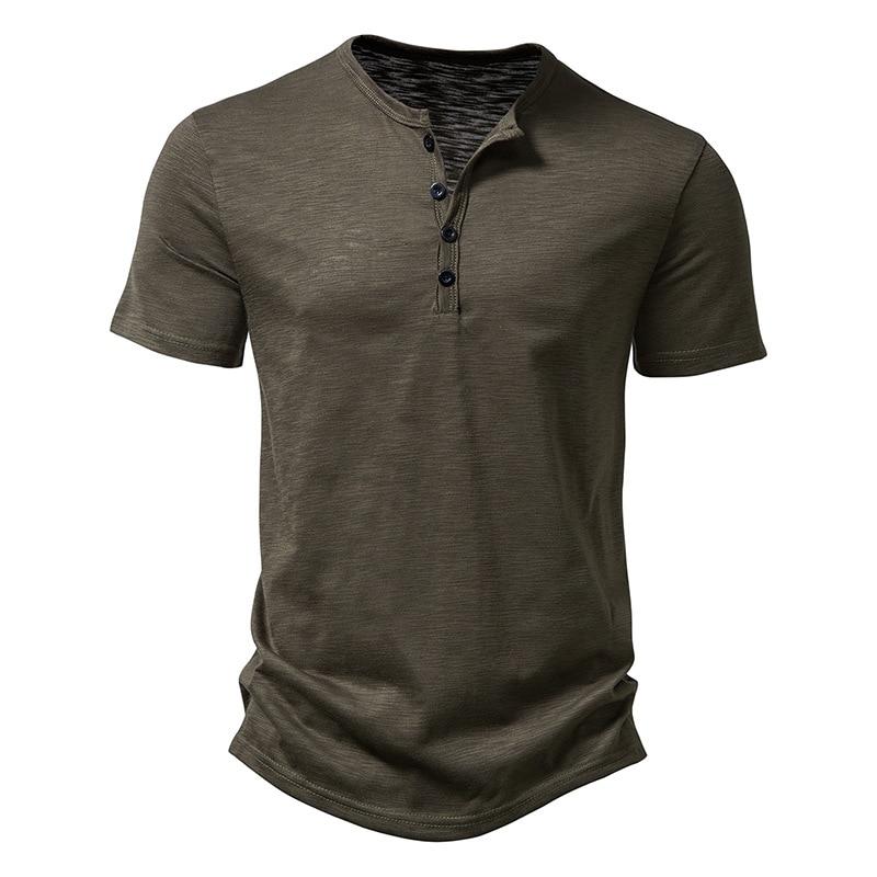 King Billion Henley kraag zomer heren casual effen kleur korte mouw t-shirt voor heren polo heren katoenen heren t-shirts US L(70-80KG) donkergroene kleur