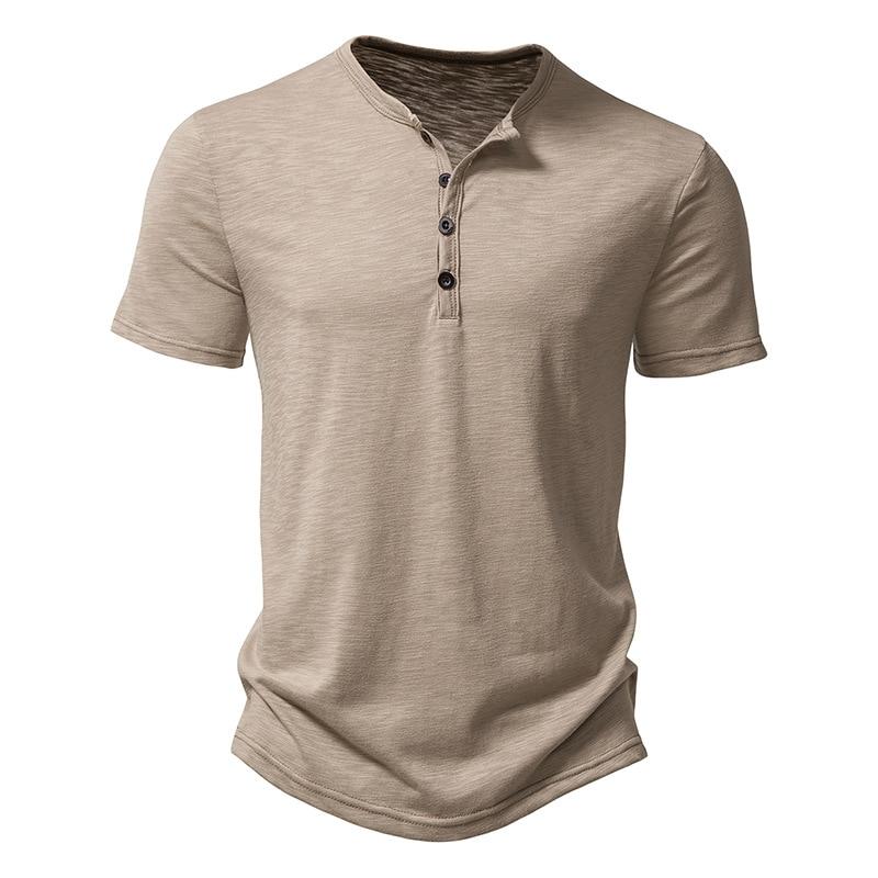 King Billion Henley kraag zomer heren casual effen kleur korte mouw t-shirt voor heren polo heren katoenen heren t-shirts US XL(80-90KG) kaki