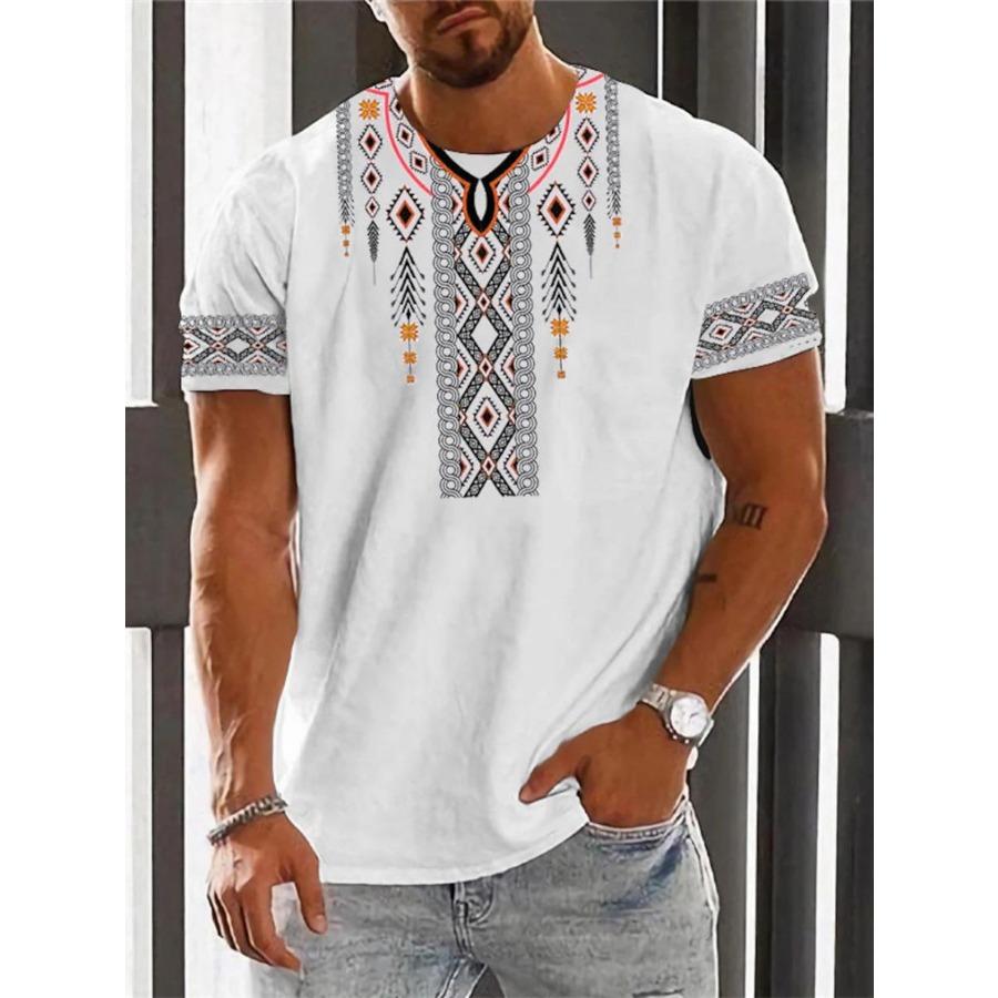 Plus Size FUGUIS Vintage Etnische T-shirt 3D Print Kleding O-hals Mannen Tops Oversized Korte Mouw Tee Zomer Losse Mannelijke Streetwear Herenkleding M