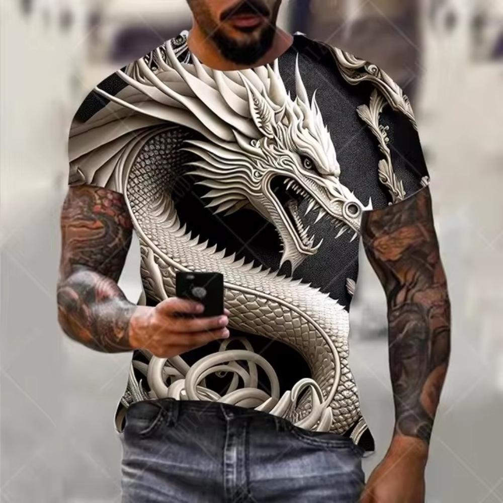 Plus Size FUGUIS Mannen Draak T-shirt Mode 3d Bedrukte T-shirt Dier Patroon Korte mouwen Oversized Streetwear Tees Zomer Casual mannen tops 5XL