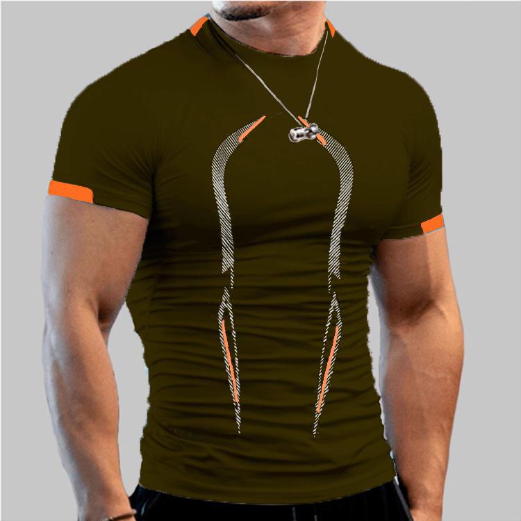 AI Supermarket Ademend, sneldrogend sport-T-shirt voor heren in de zomer, Europese pasvorm L legergroene kleur