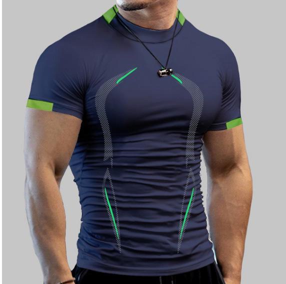 AI Supermarket Ademend, sneldrogend sport-T-shirt voor heren in de zomer, Europese pasvorm M marineblauwe kleur
