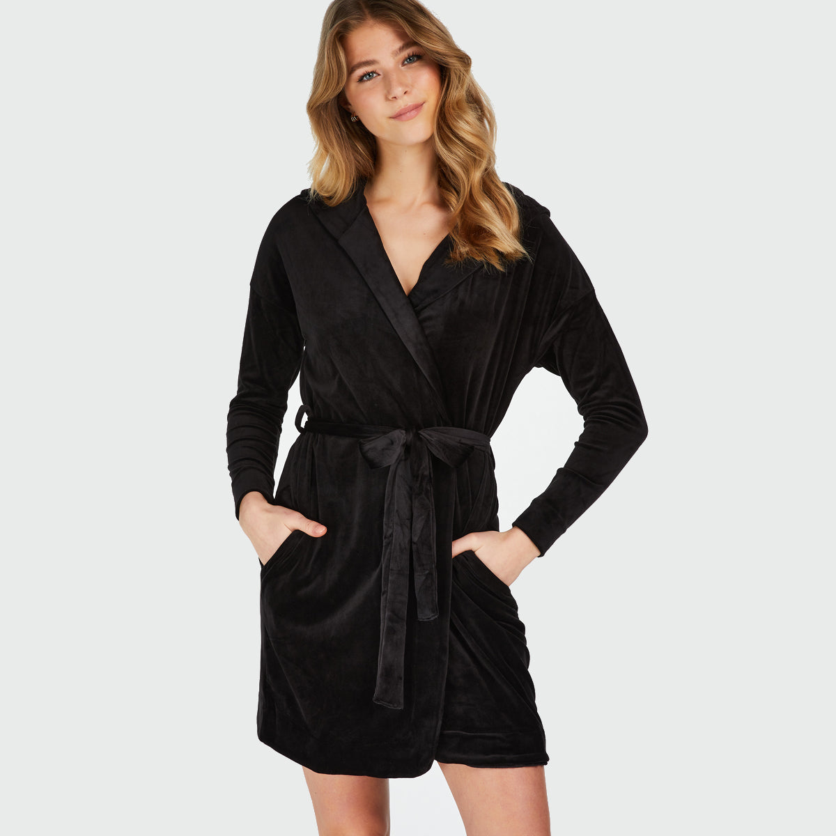 Hunkemöller Velour badjas, zwart