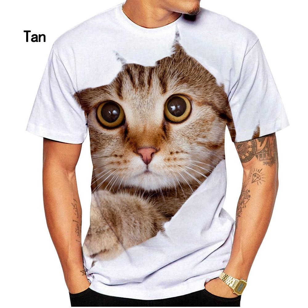 Plus Size FUGUIS 3D Kattenprint Cool T-shirt Herenmode Casual Korte Mouw T-shirt 5XL
