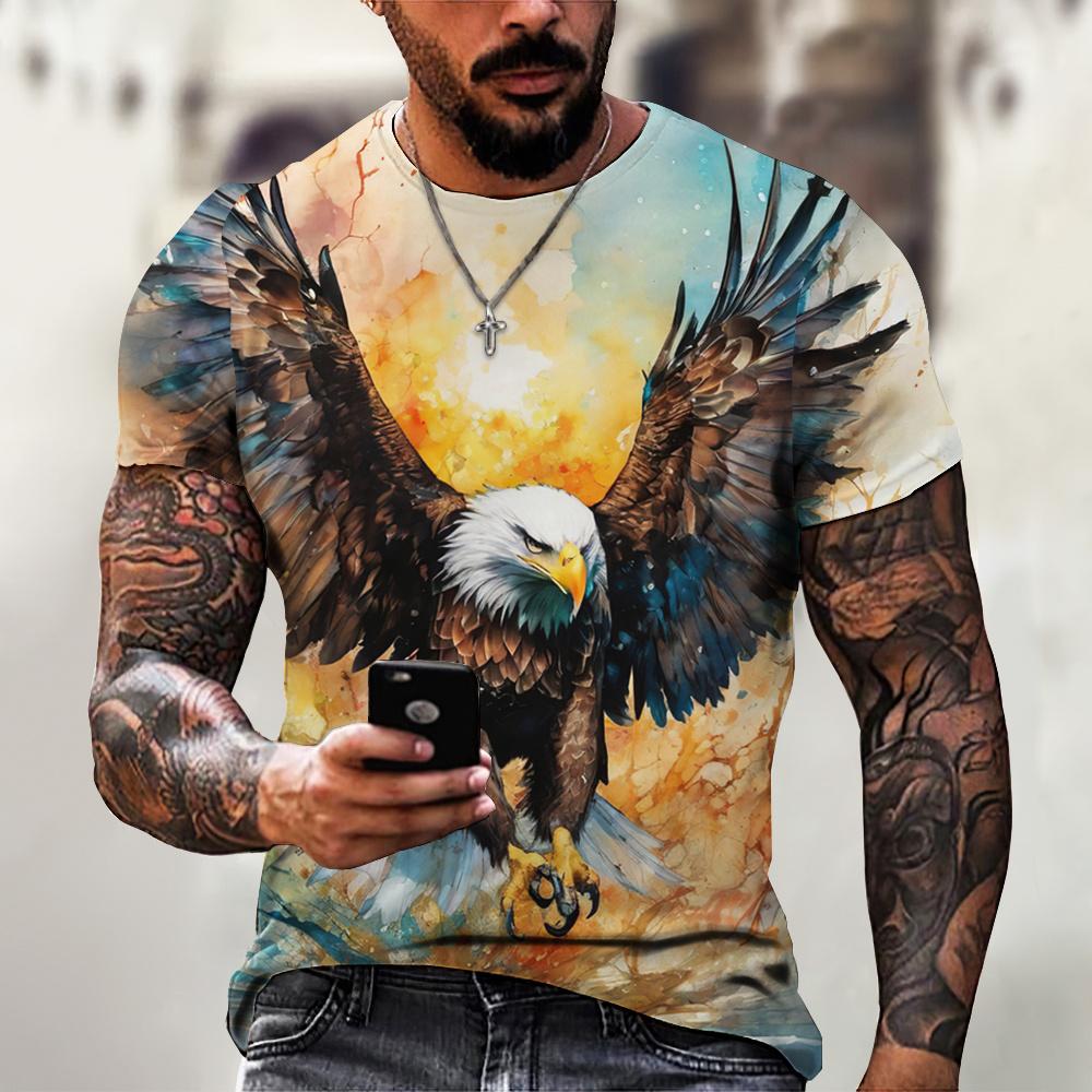 Kukebang American Eagle Graphics T-shirt voor heren 3D-print T-shirts Dieren Camisetas Patroon Korte mouwen Tops Zomer Casual Herenkleding L