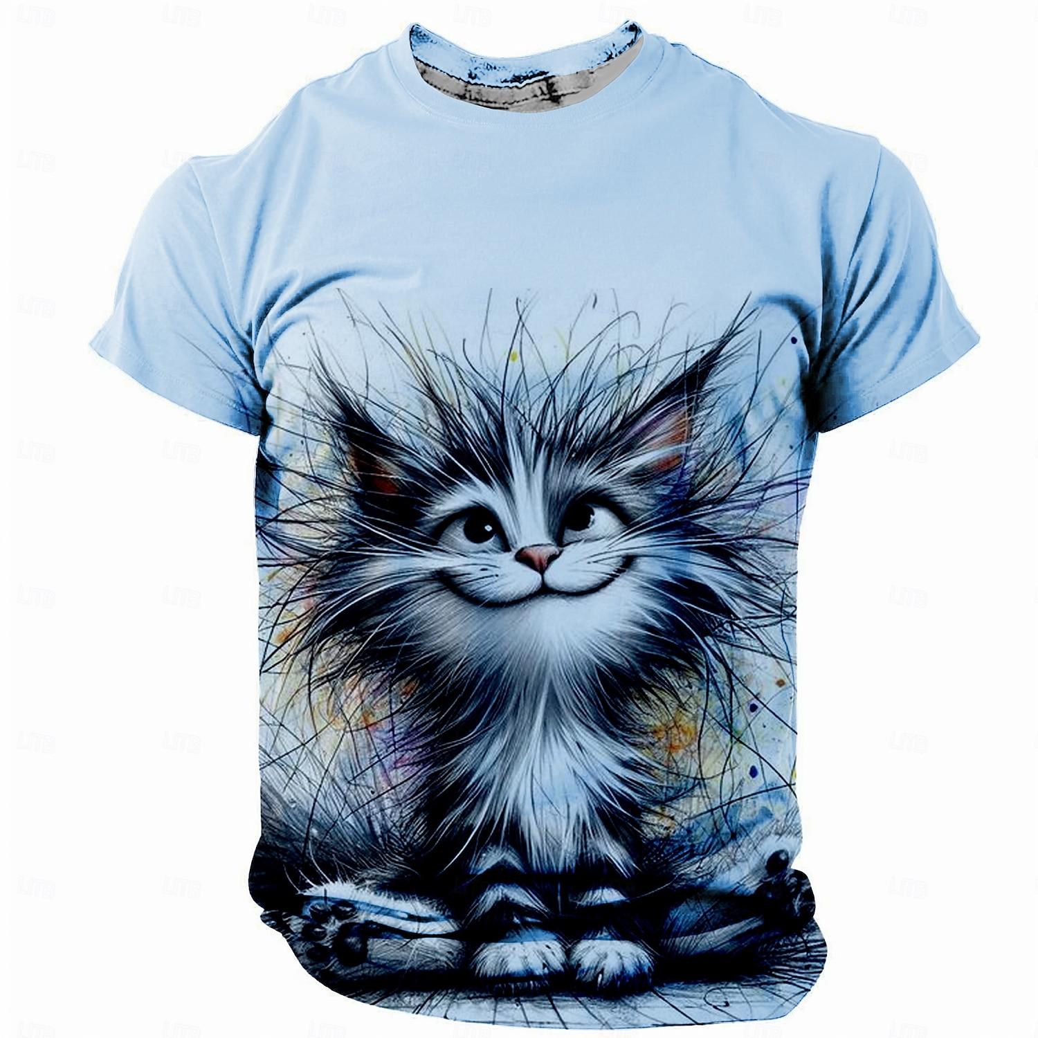 ETST 07 Zomer Heren T-shirt Kattenprint Casual Korte Mouw 3d T-shirts Mode Streetwear Ronde Hals Trui Oversized Herenkleding 6XL