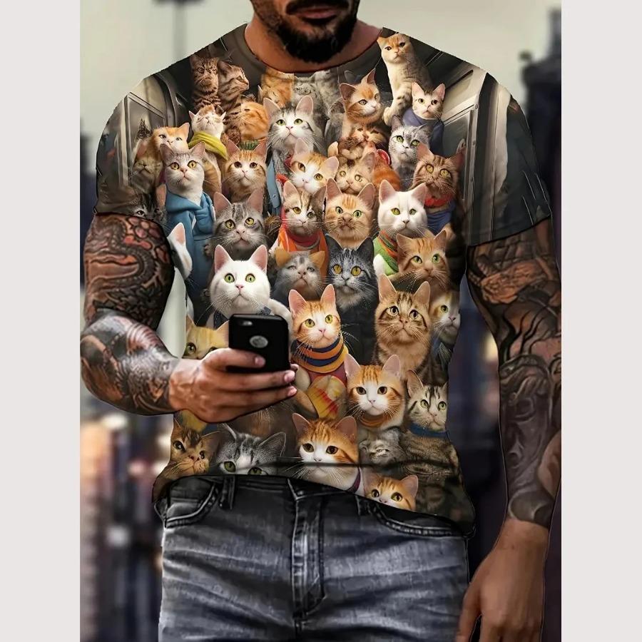 Plus Size FUGUIS Zomer dieren T-shirt voor heren 3D kattenpatroon print T-shirt Casual korte mouw T-shirt Mode heren oversized kleding Streerwear 6XL