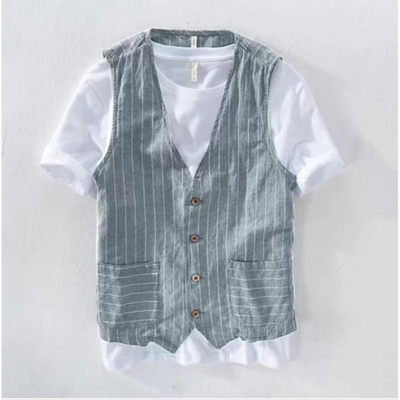 Top Men Wardrobe 2024 Brits Heren Gestreept Lange Mouw Overall Vest Shirt Jas XXXL