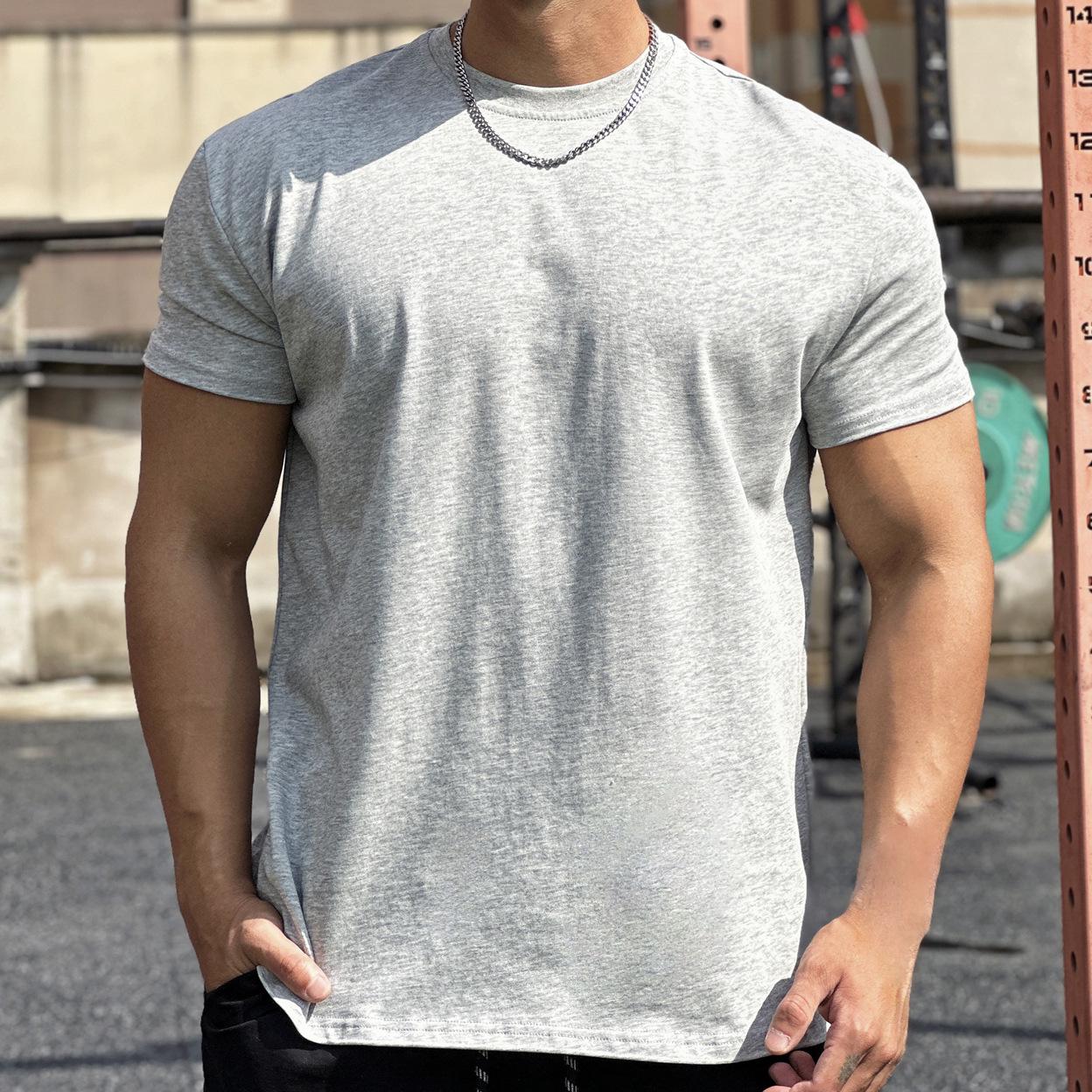 PulseTrade Heren sport T-shirt met schoudervullingen en manchetten voor hardlopen en fitness - effen kleur, Amerikaanse stijl XXXL (95KG-110KG) lichtgrijze kleur