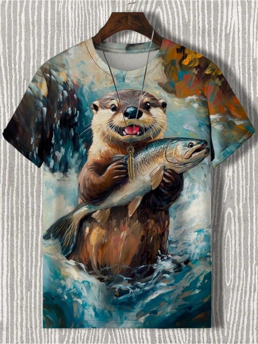 Chaokebang Grappige T-shirt met dierenprint voor heren, korte mouwen, tops, 3D-print, O-hals, shirts, feest, zomer, casual, herenkleding S