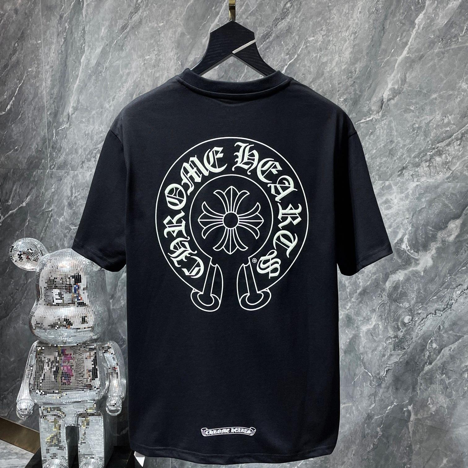 Chrome Hearts 8702  2025 Zomer Nieuw Hoogwaardig Katoen Ronde Hals Los Groot Maat Heren en Dames T-shirt Koppel T-shirt L zwart
