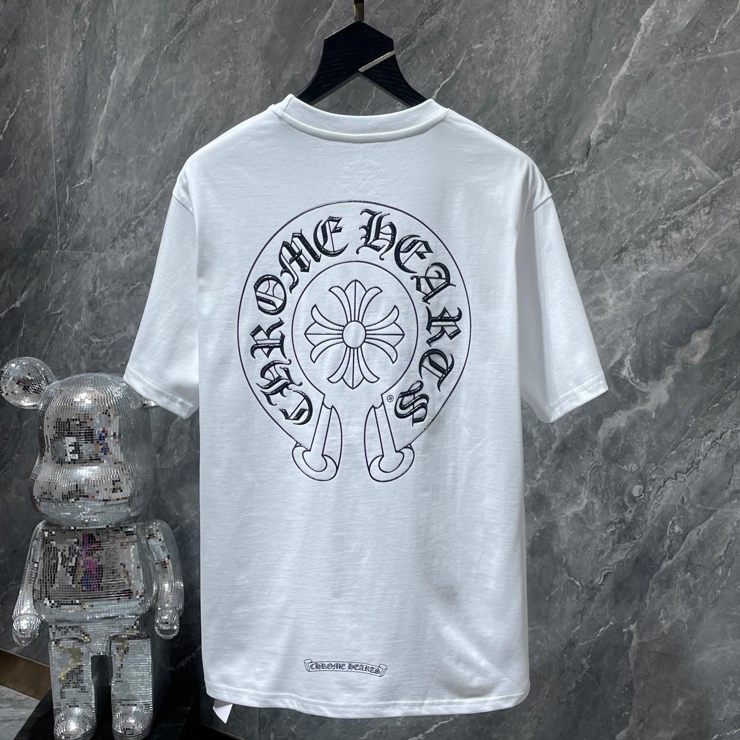 Chrome Hearts 8702  2025 Zomer Nieuw Hoogwaardig Katoen Ronde Hals Los Groot Maat Heren en Dames T-shirt Koppel T-shirt XL wit