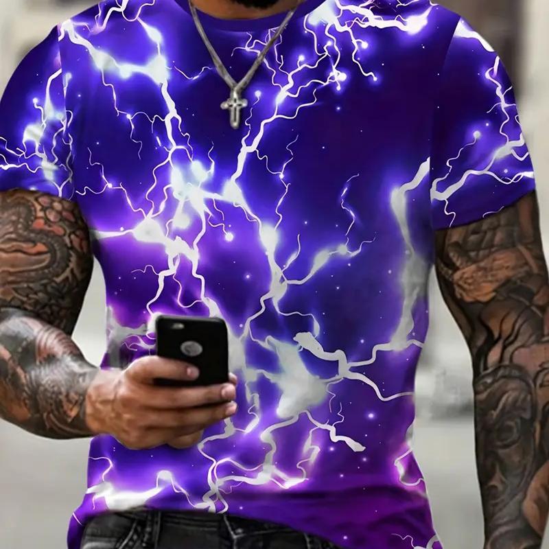 3D Fashion Design Clothing Nieuwe zomer herenmode T-shirt persoonlijkheid leeuw bedrukt heren T-shirt top 8XL paars