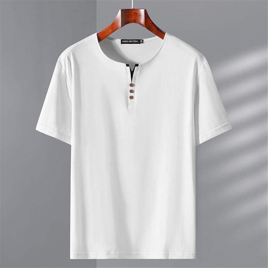 PCD16KL Plus Size T-shirt Heren Zomer Korte Mouw T-shirt Grote Maat Tops Tees Mannelijk Casual Effen Kleur T-shirt 9XL wit