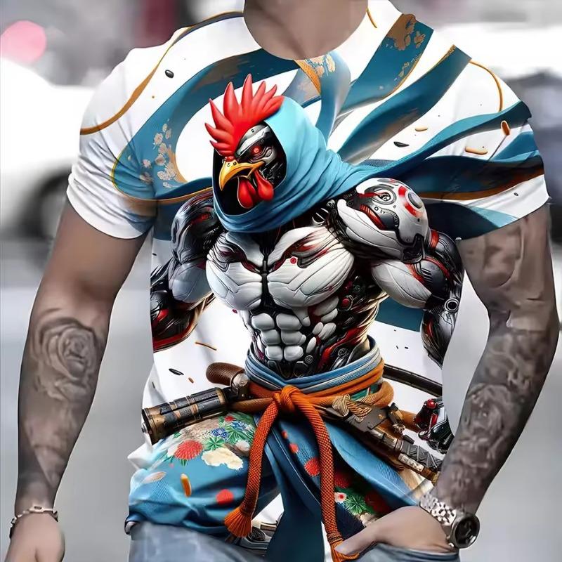 BOLIV MODA Grappig heren T-shirt 3D-geprinte kip T-shirt Dierlijke hond patroon Korte mouwen T-shirts Oversized Streetwear Zomer Casual Heren Tops XS