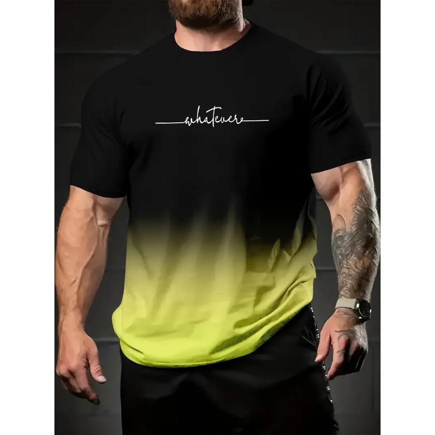 HerSight Gradient Crew Neck Korte Mouw Alfabet Print T-shirt Casual Weekendkleding voor Mannen en Tieners Vakantie Resorts Lente/Zomer/Herfst S