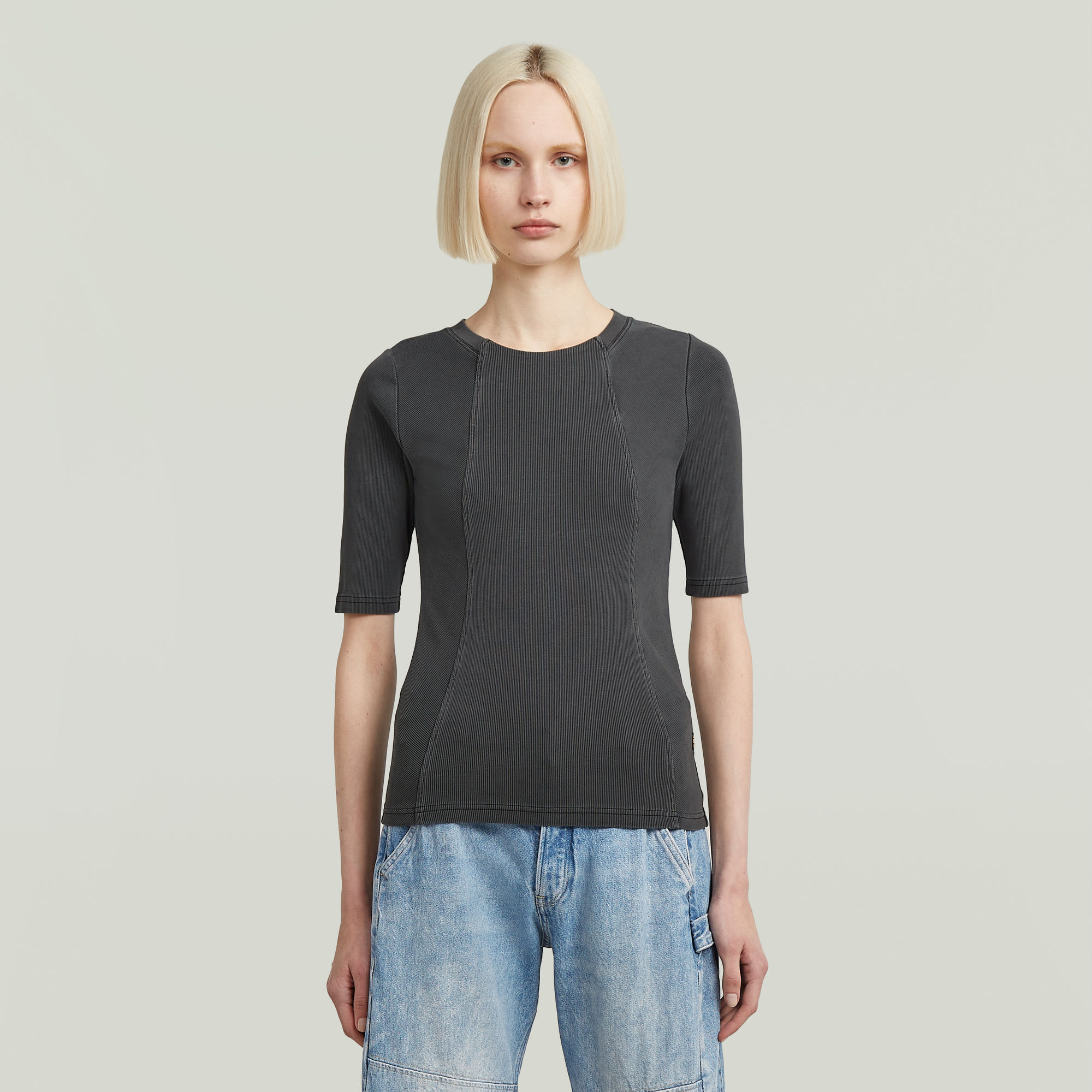 G-Star RAW Washed A-Line Slim Rib T-shirt - Zwart - Dames