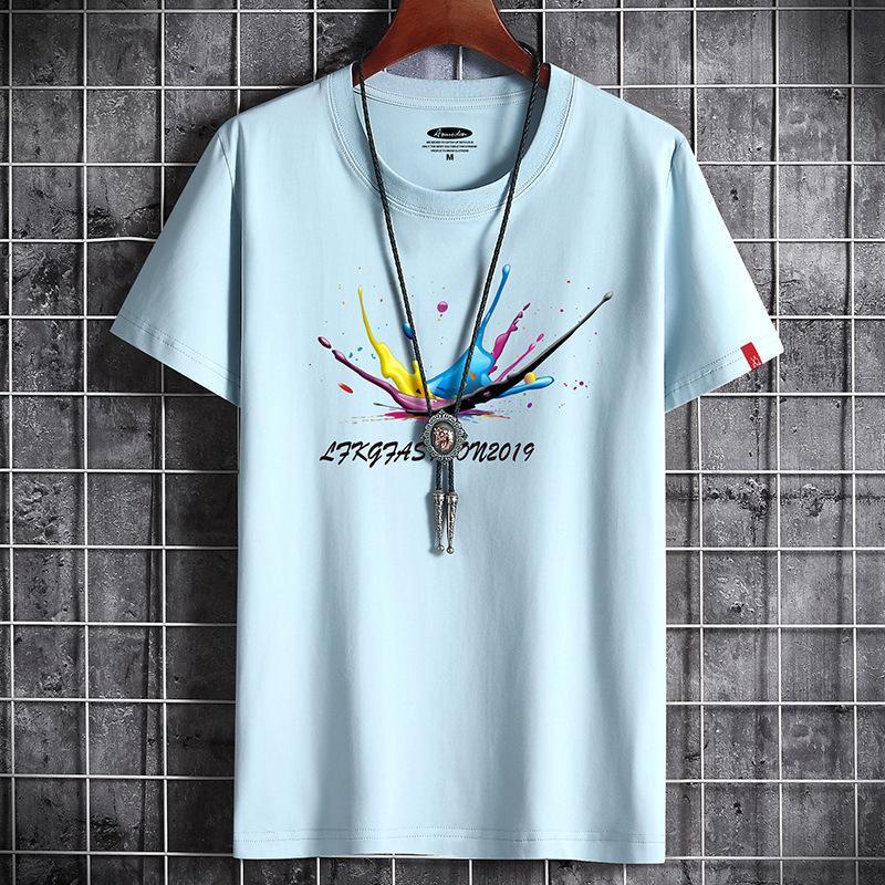 Bistrota S-6XL 5 kleuren heren T-shirt met korte mouwen, comfortabel ronde hals, puur katoen, casual T-shirt XXL lichtblauwe kleur