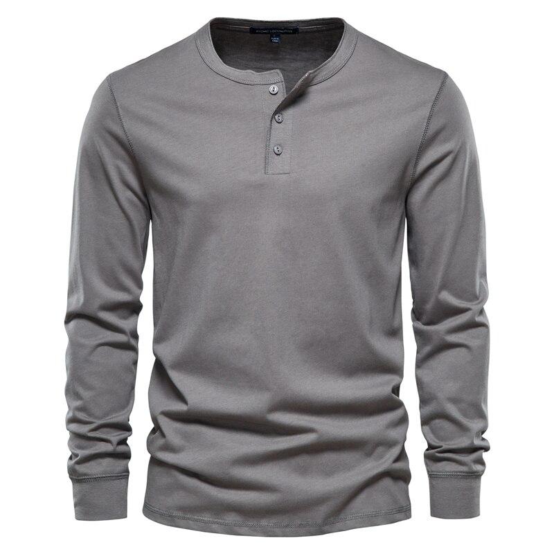 AIOPESON Men Fashion AIOPESON Henley Kraag 100% Katoenen T-shirt Mannen Casual Effen Kleur Lange Mouw Top Tees Mannen Nieuwe Herfst Hoge kwaliteit Heren T-shirts XXL donkergrijze kleur
