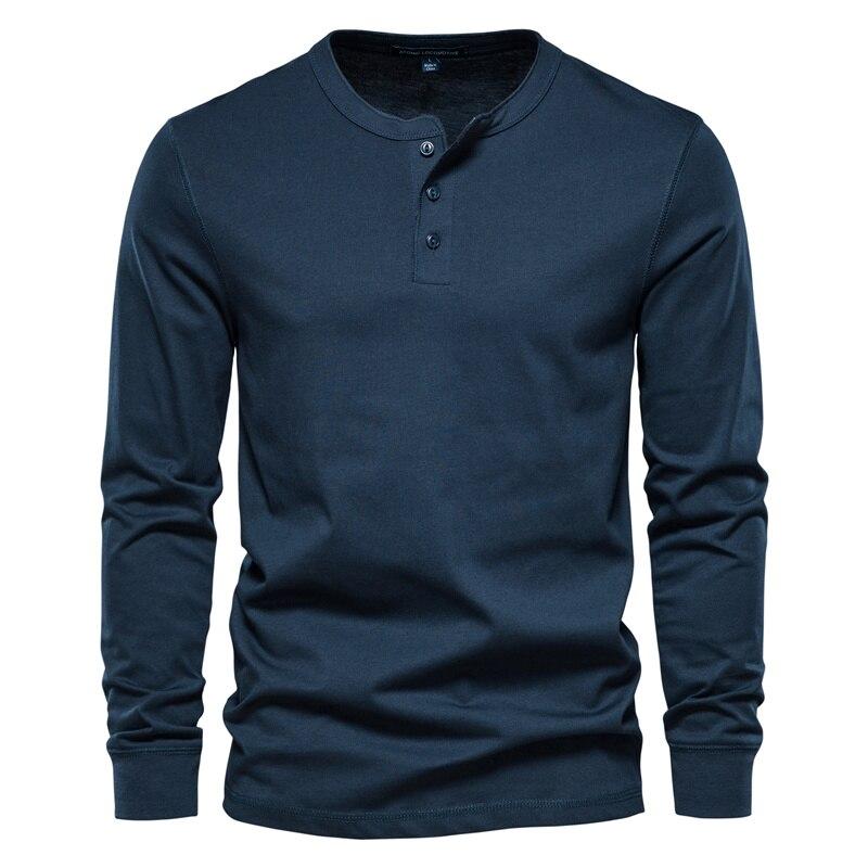 AIOPESON Men Fashion AIOPESON Henley Kraag 100% Katoenen T-shirt Mannen Casual Effen Kleur Lange Mouw Top Tees Mannen Nieuwe Herfst Hoge kwaliteit Heren T-shirts XL Vloot