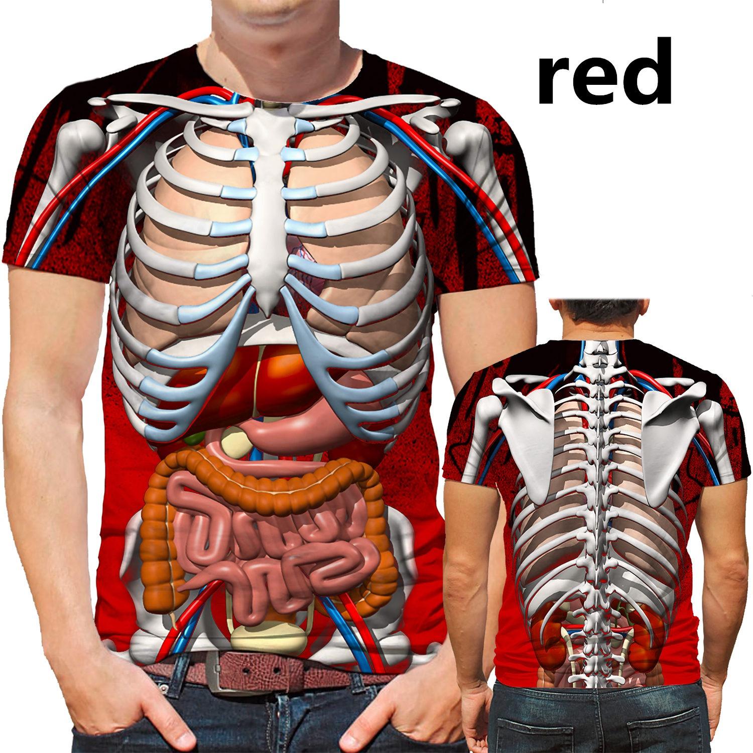 Dundundun Grappige Cosplay Mannelijk Skelet Interne Organen 3D Geprint T-shirt Mode Korte Mouw Gotische Schedel Heren T-shirt M rood