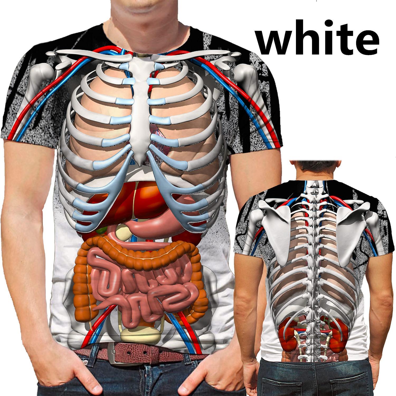Dundundun Grappige Cosplay Mannelijk Skelet Interne Organen 3D Geprint T-shirt Mode Korte Mouw Gotische Schedel Heren T-shirt L wit