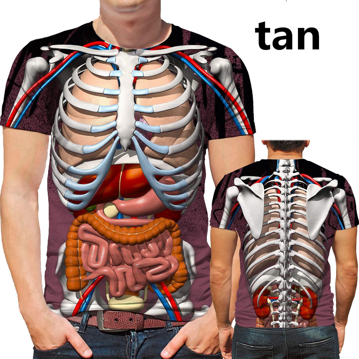 Dundundun Grappige Cosplay Mannelijk Skelet Interne Organen 3D Geprint T-shirt Mode Korte Mouw Gotische Schedel Heren T-shirt L lichtbruin
