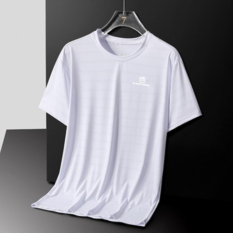 Queshark Reflecterende Heren Snel Droog Korte Mouw Sport Hardloop T-shirt Ademende IJs Zijde Fitness Tops Gym Workout T-shirts L wit