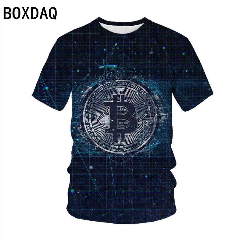 ETST WENDY 05 Digitale Fictieve Valuta Print T-shirt 3D Kleurrijke Bitcoin Print Casual Tops Heren Korte Mouw T-shirt Plus Size Mannelijke tops 6XL