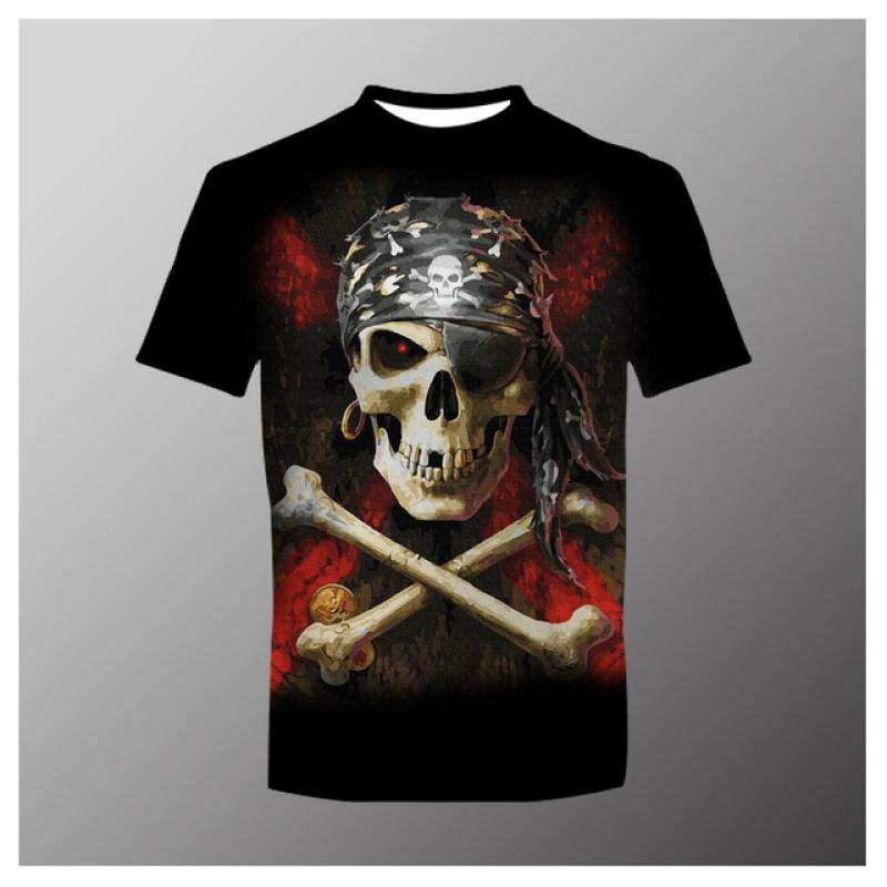 Xiao Xiang Zomer Horror Schedel 3D Print Heren T-shirt Losse O-hals Korte Mouw Schedel Street Rock Hip Hop Top en T-shirt Herenkleding 6XL 6XL