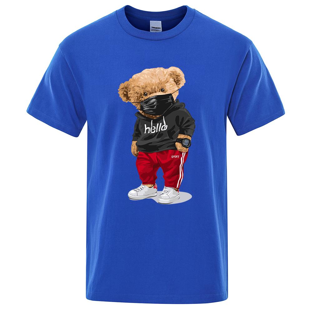 The second face a man 100% Katoen Sport Masker Beer Print Korte mouwen T-shirt mannelijke Halve mouwen Zomer Casual Oversized T-shirt mannen Shirt XS-4XL 3XL blauw