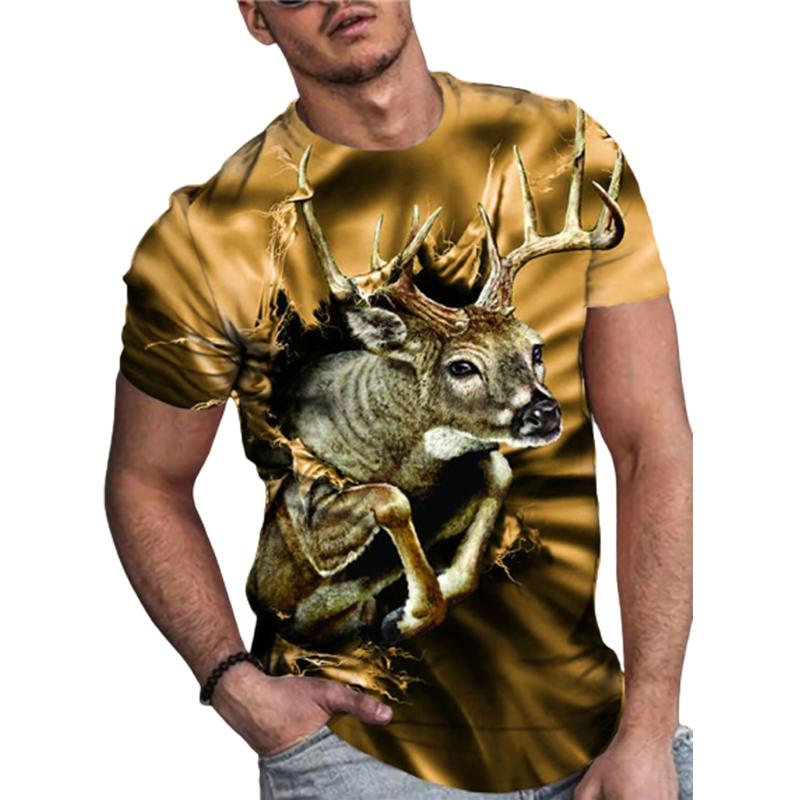 Happy Show Nieuwe zomer herenmode T-shirt Personality Antilope bedrukt heren T-shirt Top 8XL geel
